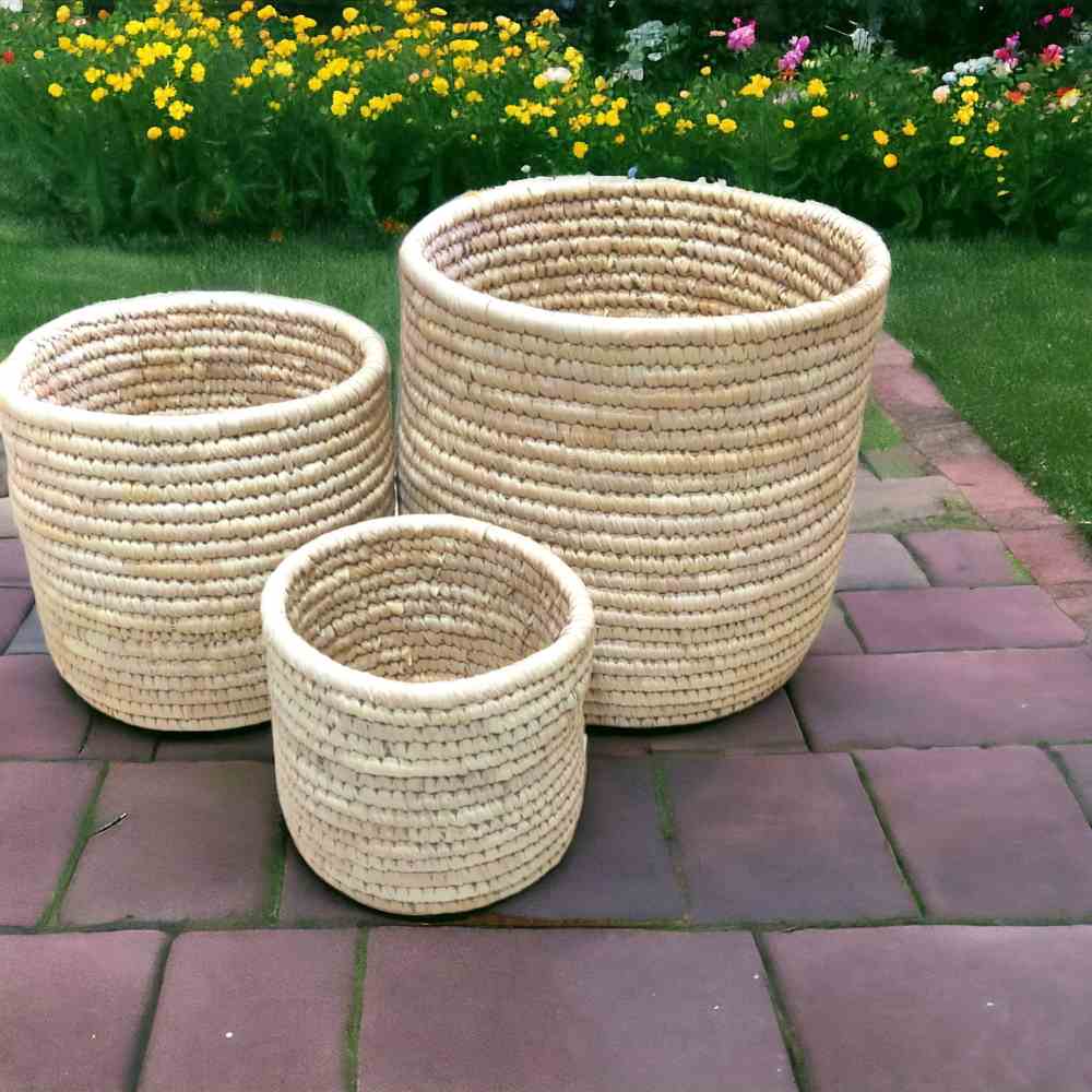 Pack Of Three Sabai Grass Natural Plant Holder